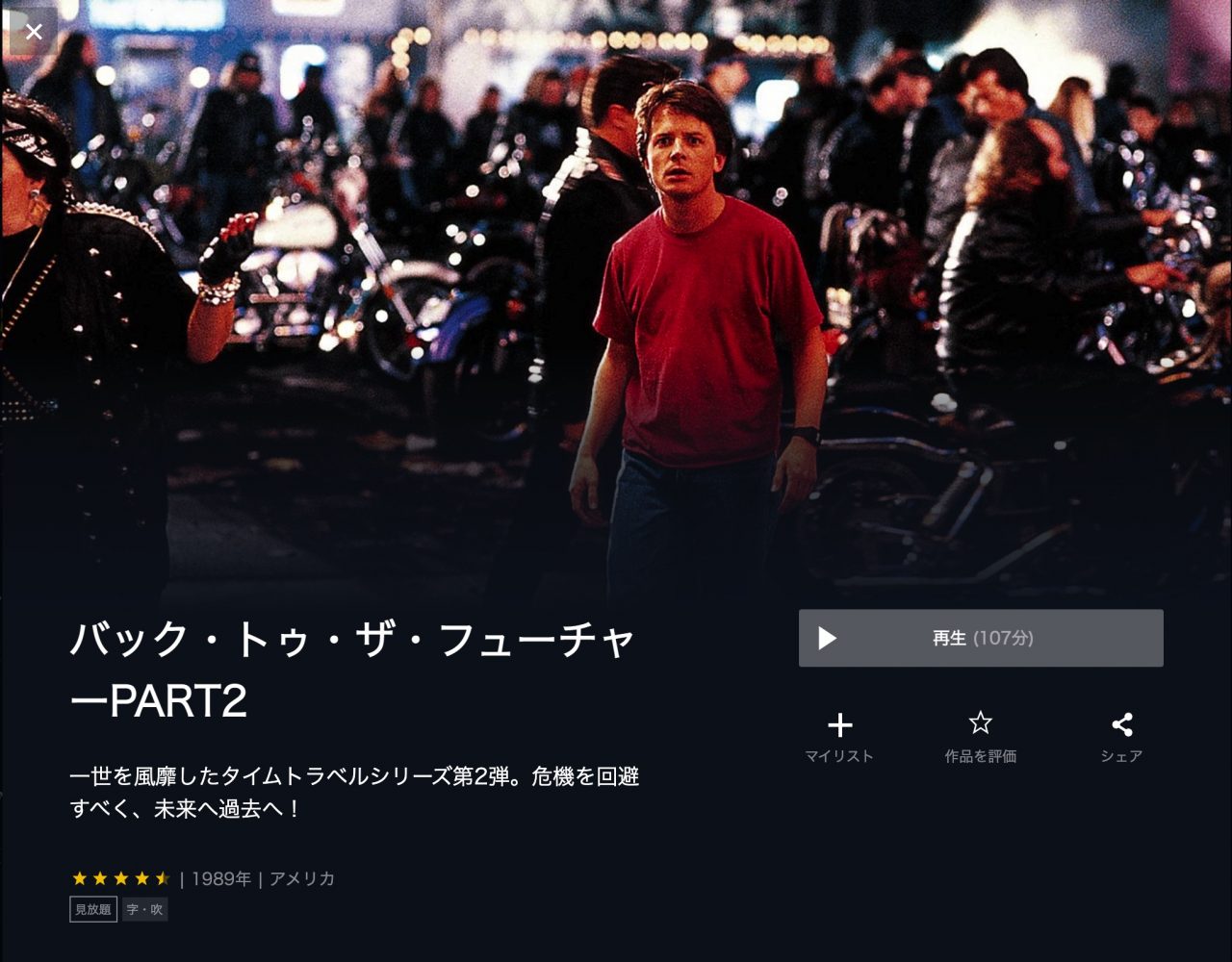  U-NEXTのバック・トゥ・ザ・フューチャーPART2の動画配信状況